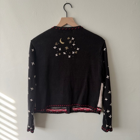 Holiday Themed Black Embroidered Cardigan - Picture 5 of 5